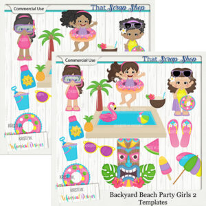 Backyard Beach Party Girls Templates {CU}